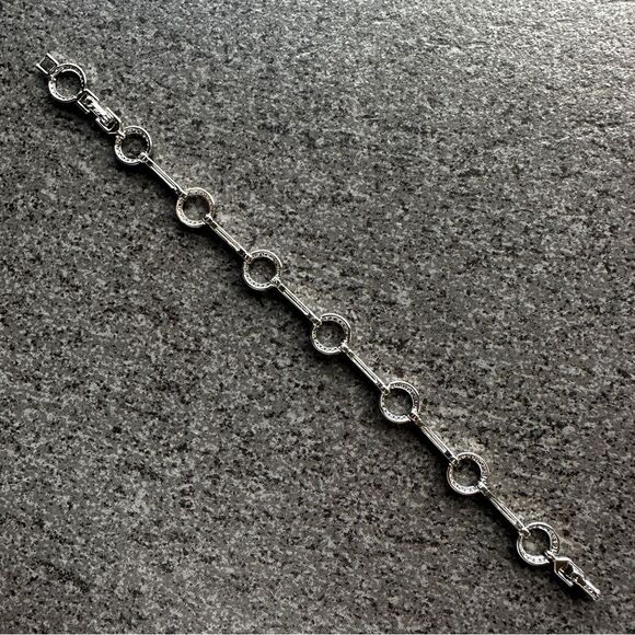 NEW Pretty Bird Pave Circular & Bar Link White Gold Plated Bracelet 6.75" / 7.5" - Picture 10 of 13